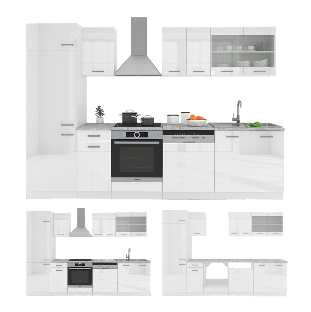 Cucina componibile R-Line Bianco lucido/Bianco 300 cm, PL Antracite Vicco