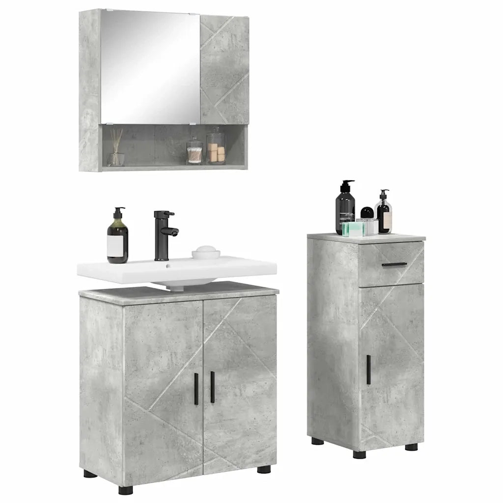 Set di mobili per il bagno con cassetto 3 pcs Grigio cemento 3392956