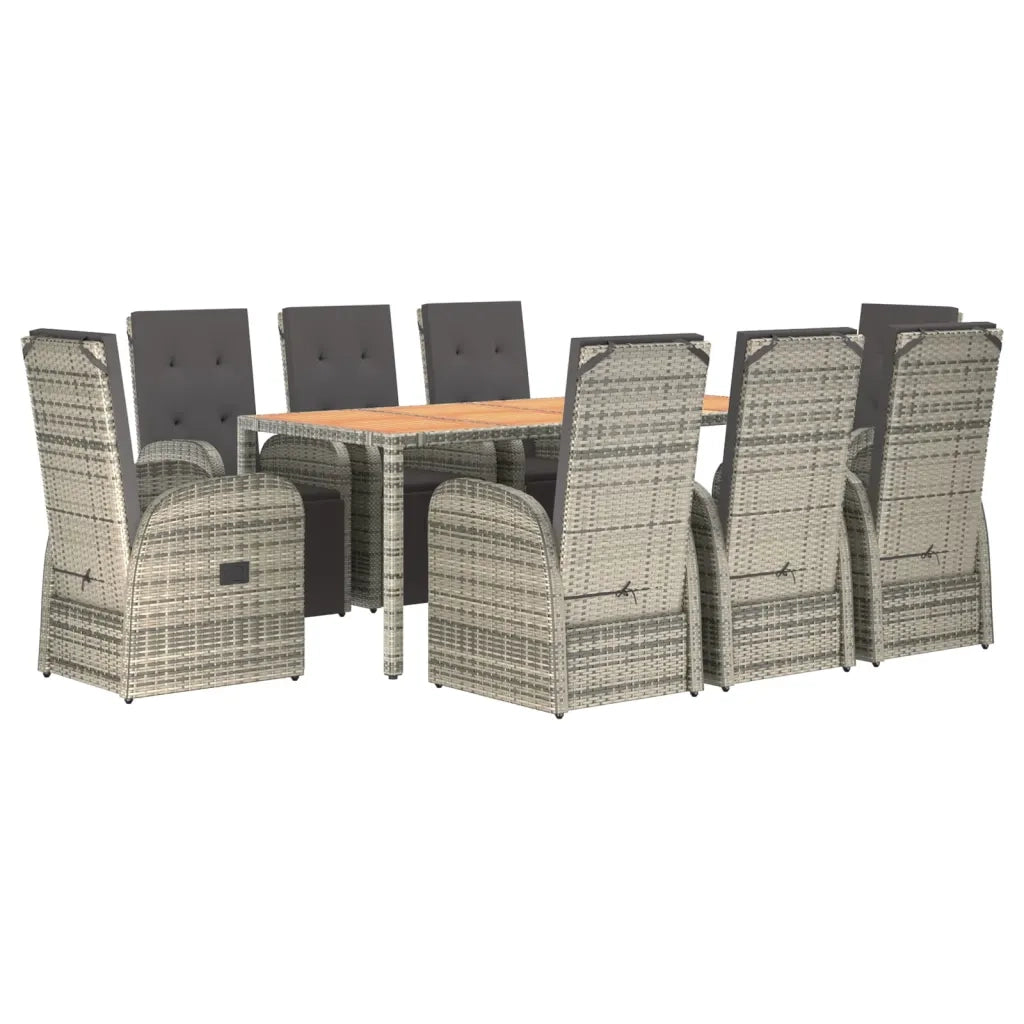 Set da Pranzo da Giardino 9 pz con Cuscini in Polyrattan Grigio
