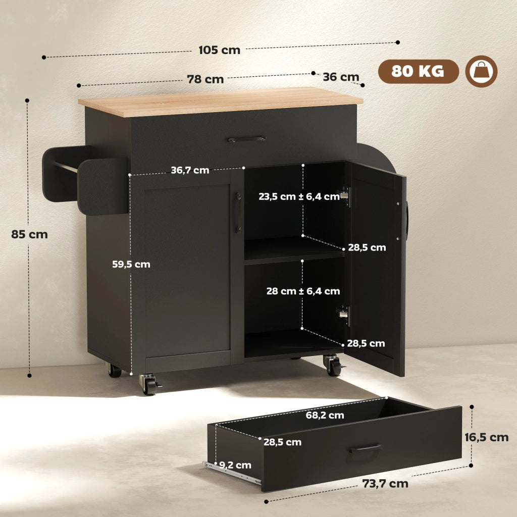 Isola da cucina con cassetti e ante ¨C Xylo ¨C Nero 105x36x85 cm