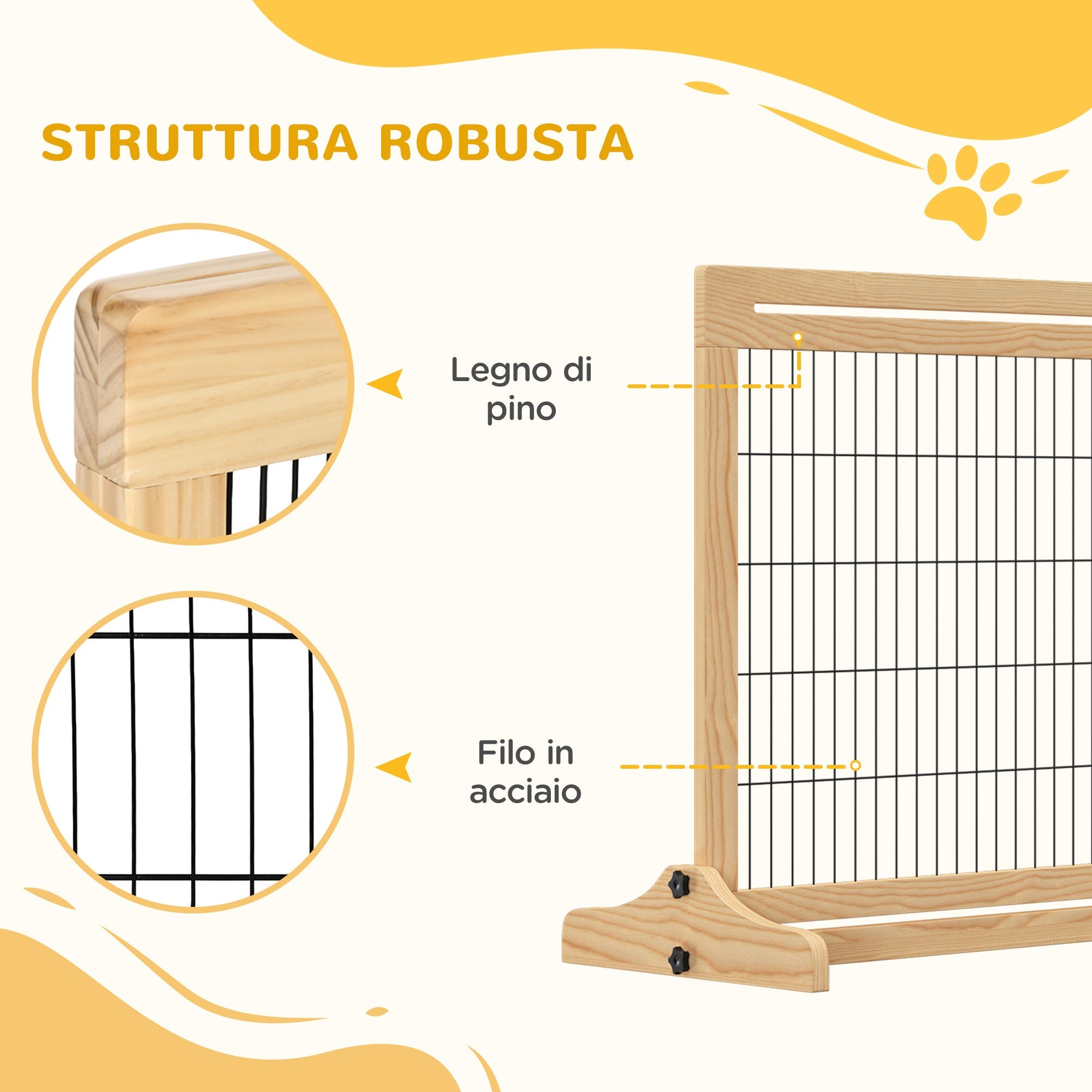 Cancelletto di Sicurezza per Cani 104-183x36x69 cm Estensibile in Legno