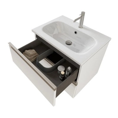 Mobile bagno sospeso 60 cm bianco opaco con lavabo e specchio contenitore Master