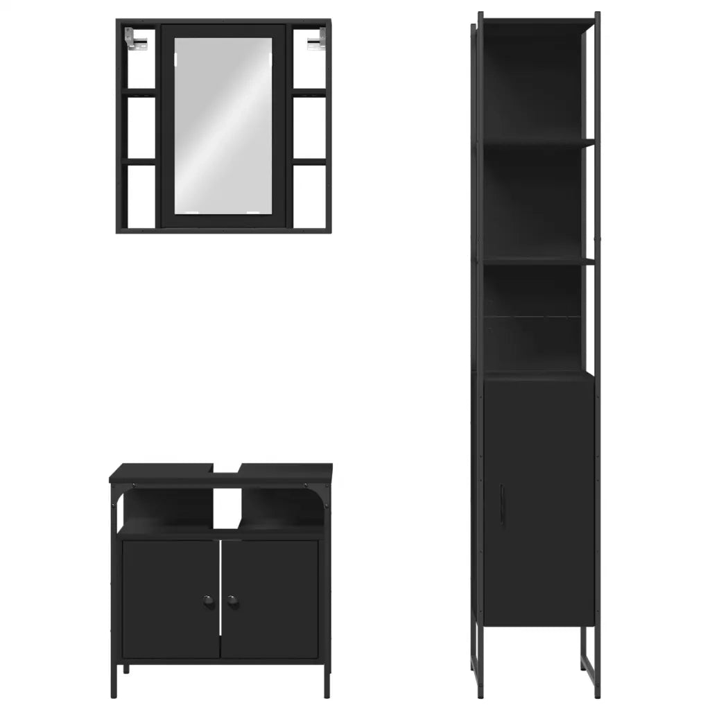 Set di Mobili da Bagno 3 pz Nero in Legno Multistrato