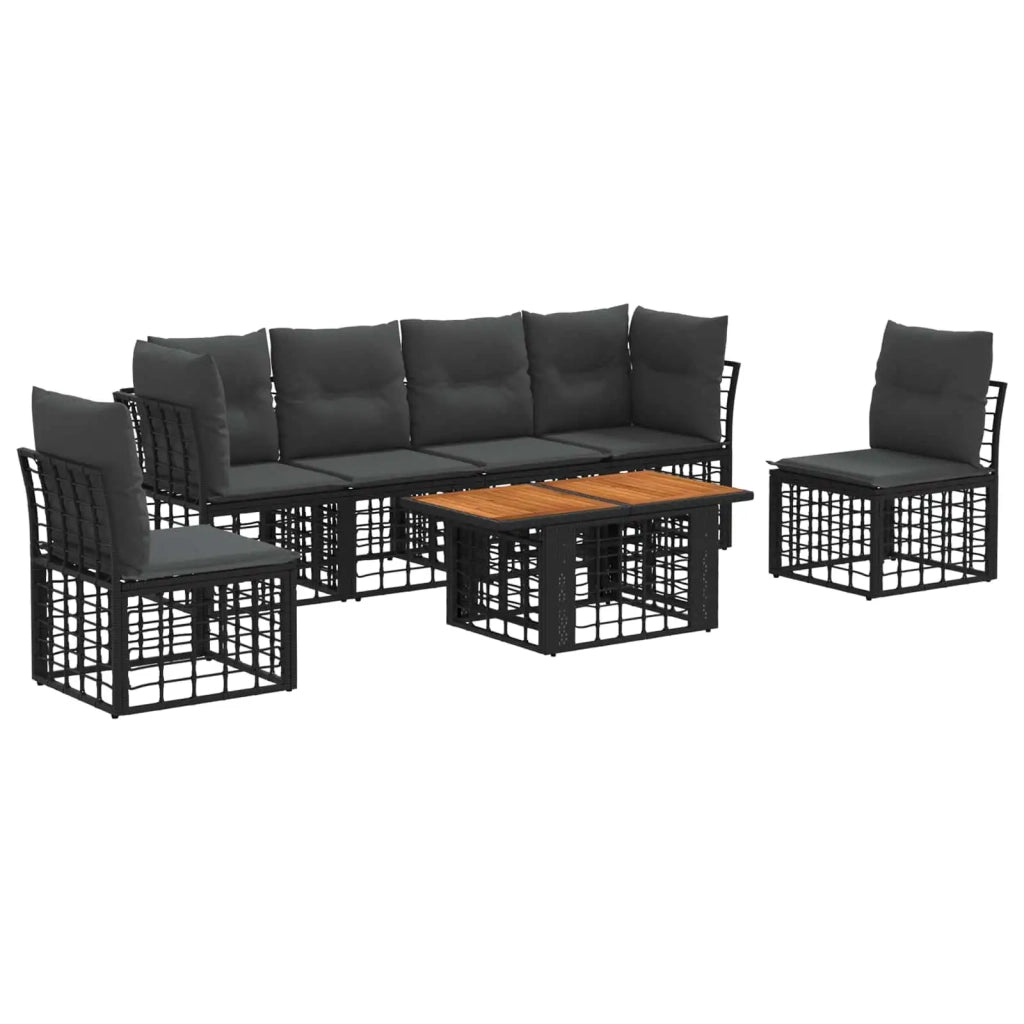 Set Divano da Giardino 7 pz Nero e Grigio scuro polyrattan 3437845