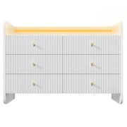 Credenza con 6 Cassetti e LED; Design Scanalato Ondulato; Stile Moderno; in Pannello Truciolare; 120??40??75 cm; Bianco