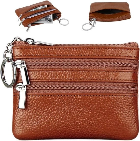 Cassa in pelle per chiavi dell'auto, piccolo portaoggetti con design elegante marrone per carte, denaro e chiavi per valigie