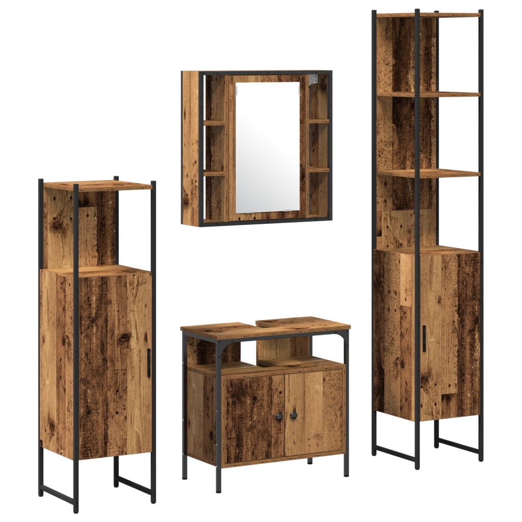 Set di mobili da bagno 4 pezzi in legno vecchio e legno ingegnerizzato