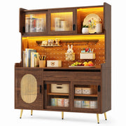 Credenza LED con cassetti e pannello perforato per cucina e sala da pranzo; in MDF; marrone; 145 × 39 × 171 cm