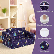Sofa per Bambini Pieghevole, 2-in-1 Bancetto per Bambini con Tasca, Divano per Camera da Bambini, Regalo per Bambini, Unicornio Iridescente