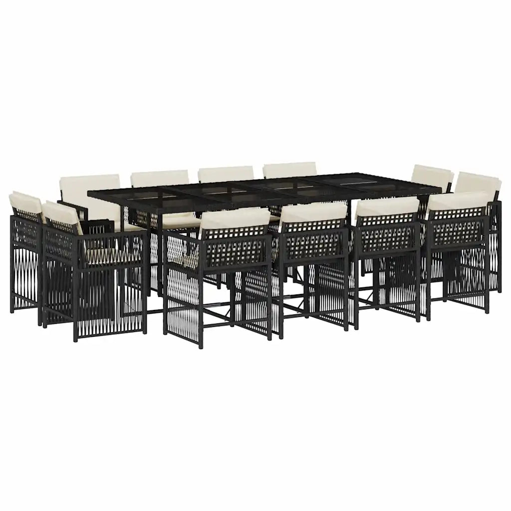 Set da Pranzo da Giardino 13pz con Cuscini Nero in Polyrattan 3211758