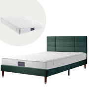 Letto imbottito matrimoniale 140×200 cm con testiera e materasso incluso; verde; velluto