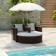 Lettino da Giardino con Ombrellone Marrone in Polyrattan 40734