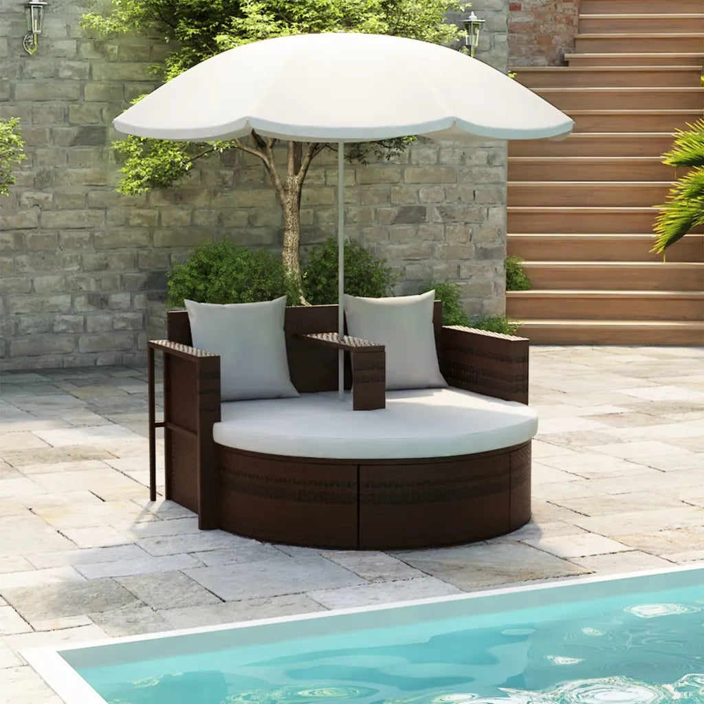 Lettino da Giardino con Ombrellone Marrone in Polyrattan 40734