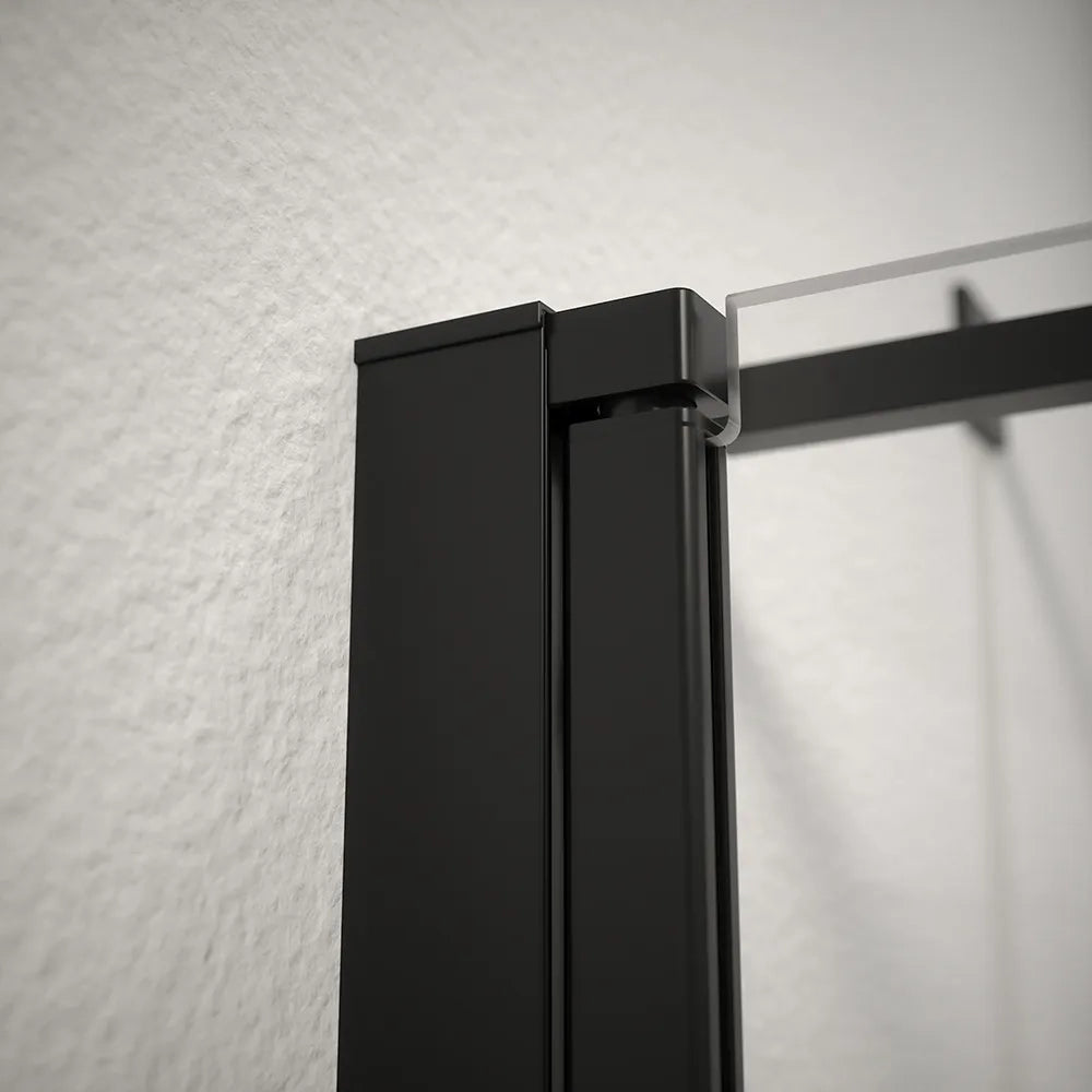 Box doccia 110x80 cm porta saloon e parete fissa profili nero opaco e vetro da 8mm trasparente h195 | Fiji