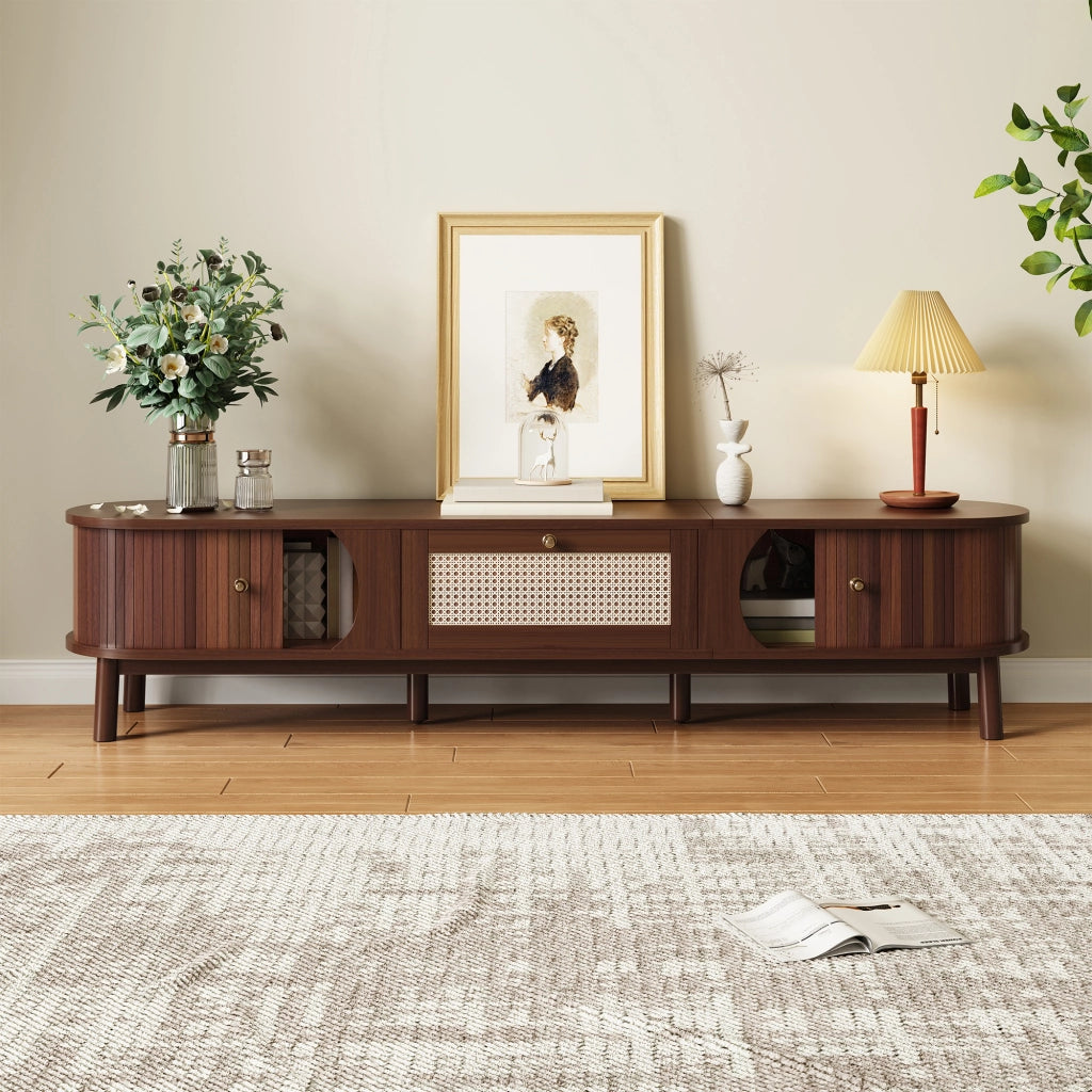 Mobile TV con 2 Ante Scorrevoli e 2 Cassetti in Rattan; Stile Naturale; Soggiorno; in Pannelli; 170??39;5??38 cm