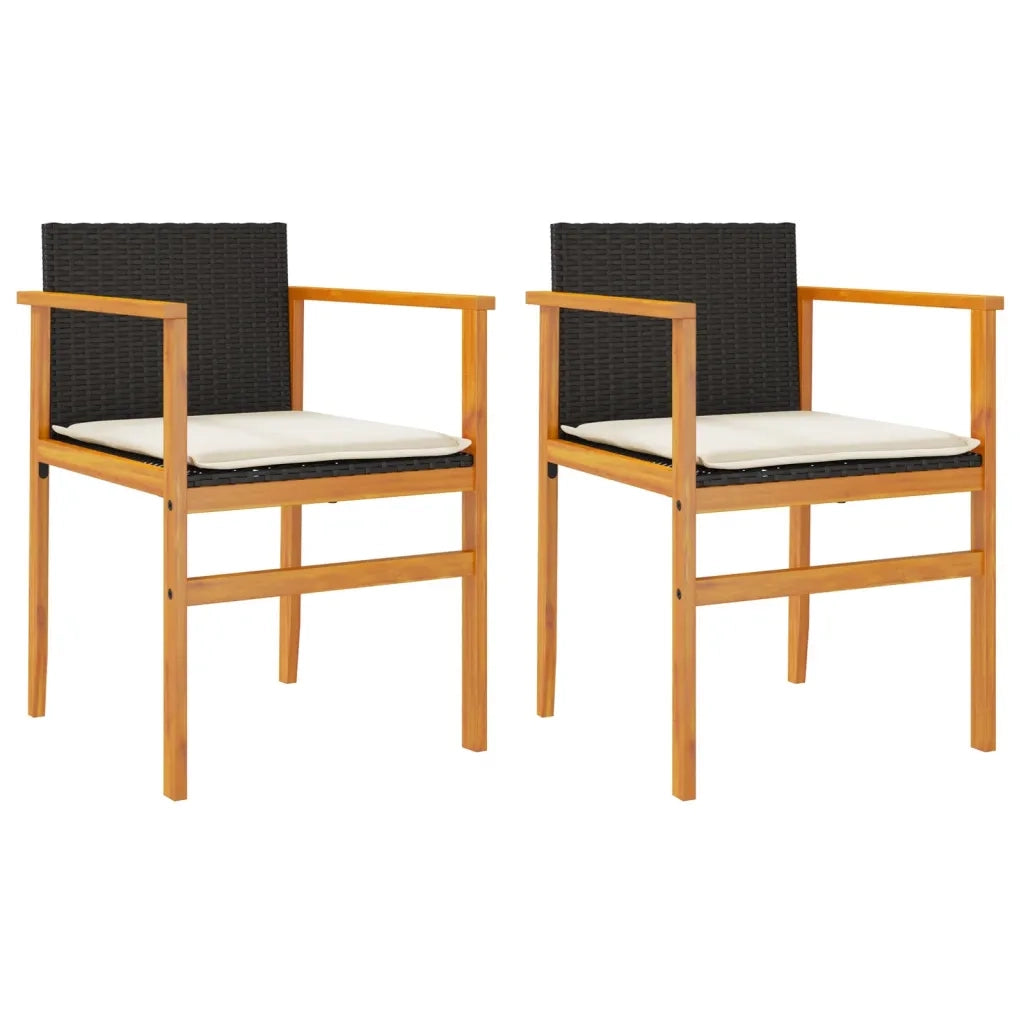 Sedie Giardino con Cuscini 2pz Nere Polyrattan e Legno Massello 368711