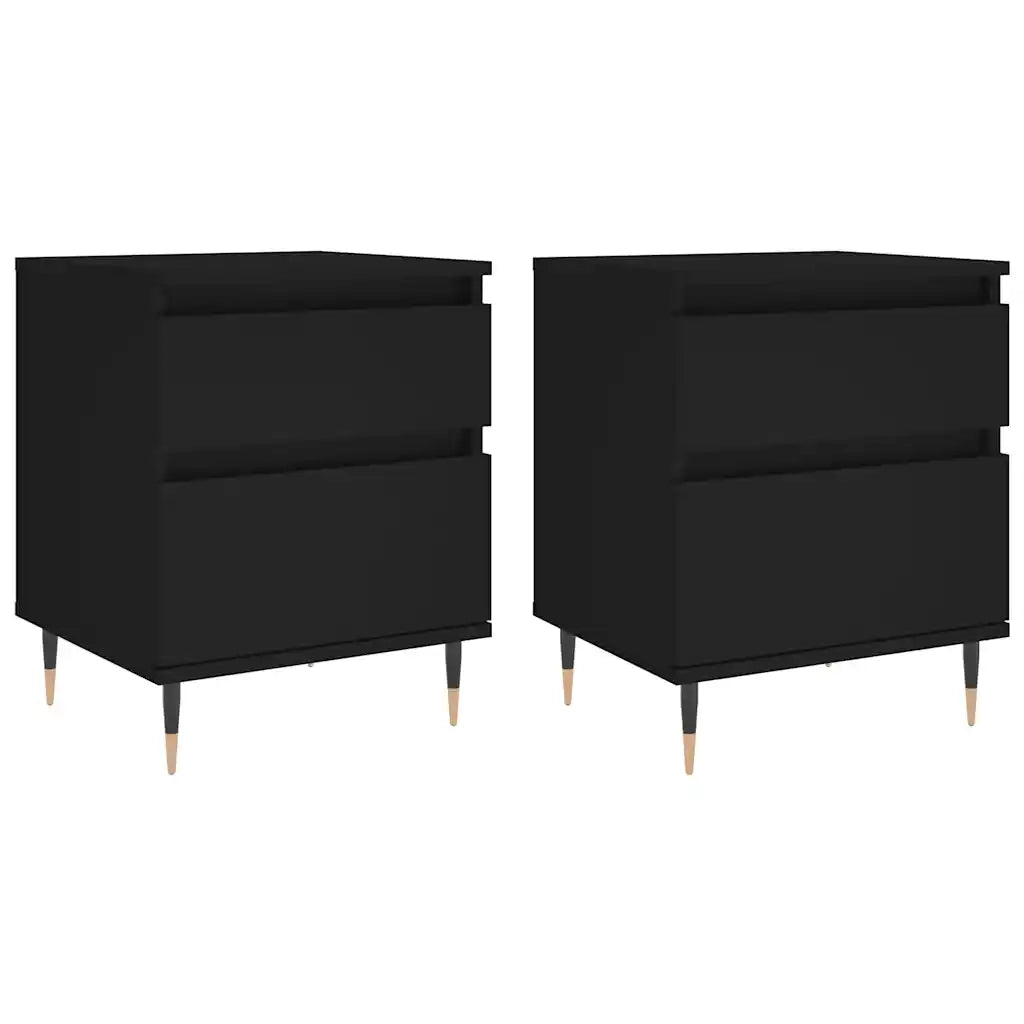 Comodini 2pz Neri 40x35x50 cm in Legno Multistrato 830655