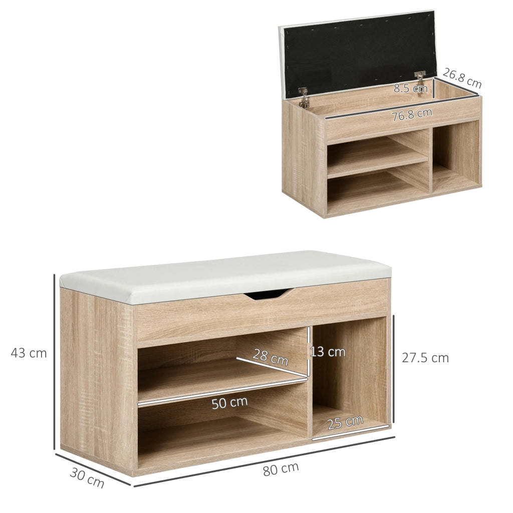 Scarpiera Imbottita con 2 Ripiani Aperti e Spazio a Scomparsa ¨C zephmum ¨C Legno e Pelle PU, 80x30x45 cm