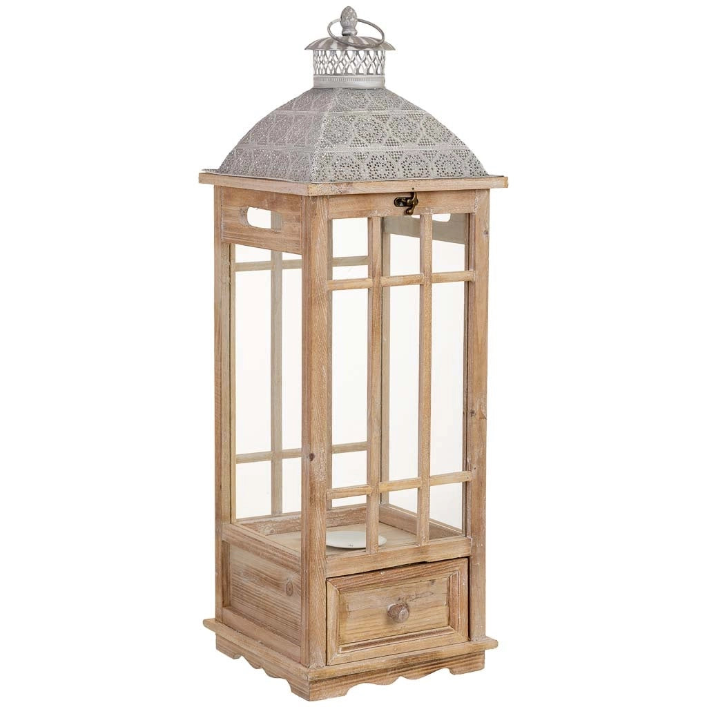 Lanterna in legno beige 23,5x23,5x69h cm