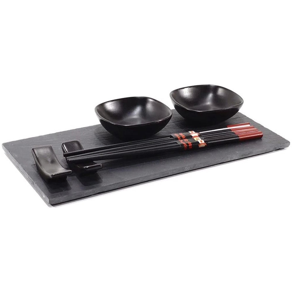 Trade Shop - Set Sushi Composto Da 4 Bacchette E 2 Piatti Per Salse Con Vassoio In Ardesia -