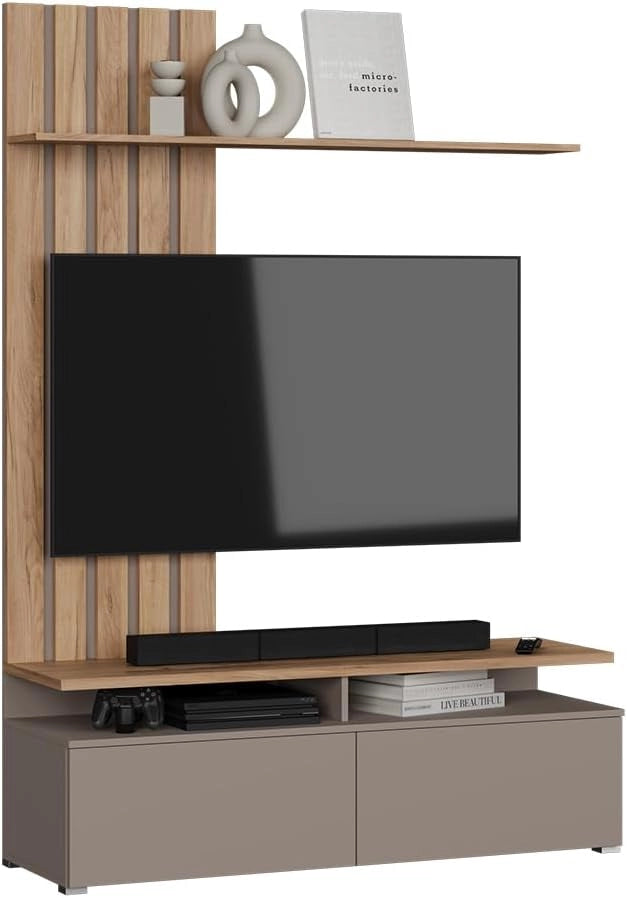 Parete attrezzata Harro, Rovere Goldkraft/Grigio, con vano TV pratico e ripiani aperti