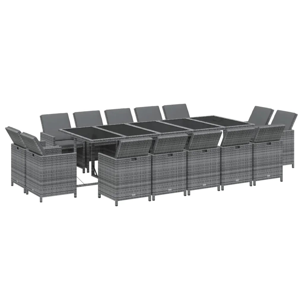 Set Pranzo da Giardino 15 pz con Cuscini in Polyrattan Grigio 3095591