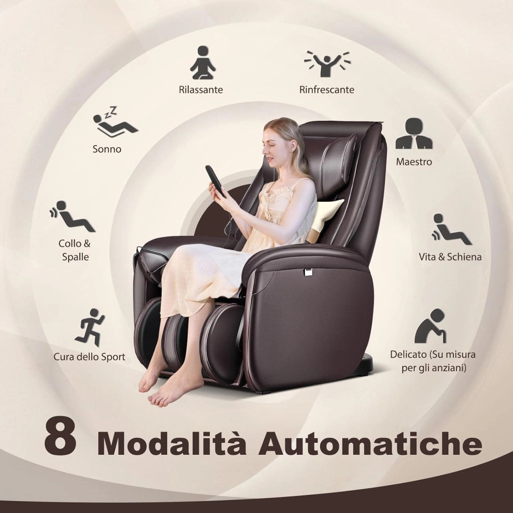 Poltrona Massaggiante Elettrica Shiatsu 8 Modalità, Poltrona Reclinabile con Riscaldatore Schienale, Rilevamento Automatico Spalle, Controllo Remoto, Ruote e Cuscino (Nero)