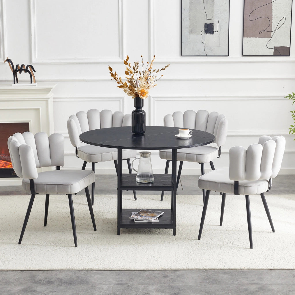 Set tavolo rotondo 107 cm nero MDF con 4 sedie e doppio ripiano
