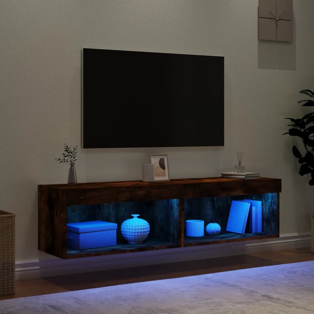 Mobili Porta TV con Luci LED 2 pz Rovere Fumo 60x30x30 cm 837136