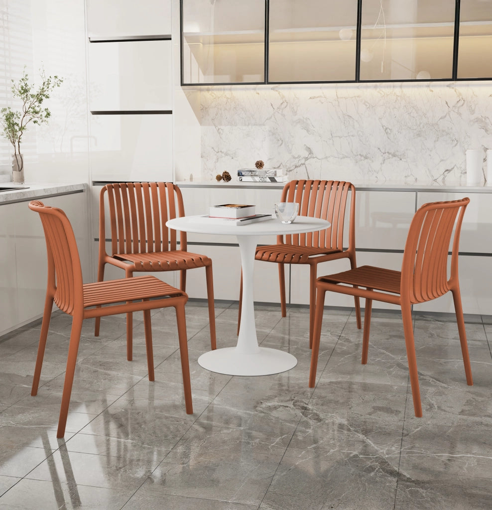 Set 4 Sedie In Polipropilene e Fibra Di Vetro Sedia Cucina Trattamento Uv Antiscolorimento Giardino Interno Esterno Moderne Robuste Resistenti Seduta Terrazzo Soggiorno Bar Ristorante Impilabili Maya-Arancio