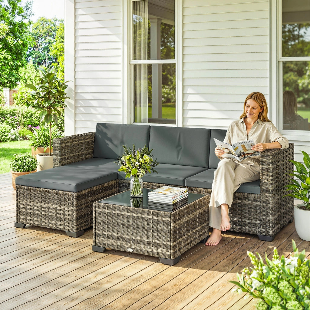 Set Giardino Esterno 5 Pezzi ¨C zephmum ¨C PolyRattan Grigio, 2 Sedie, Divanetto, Tavolino