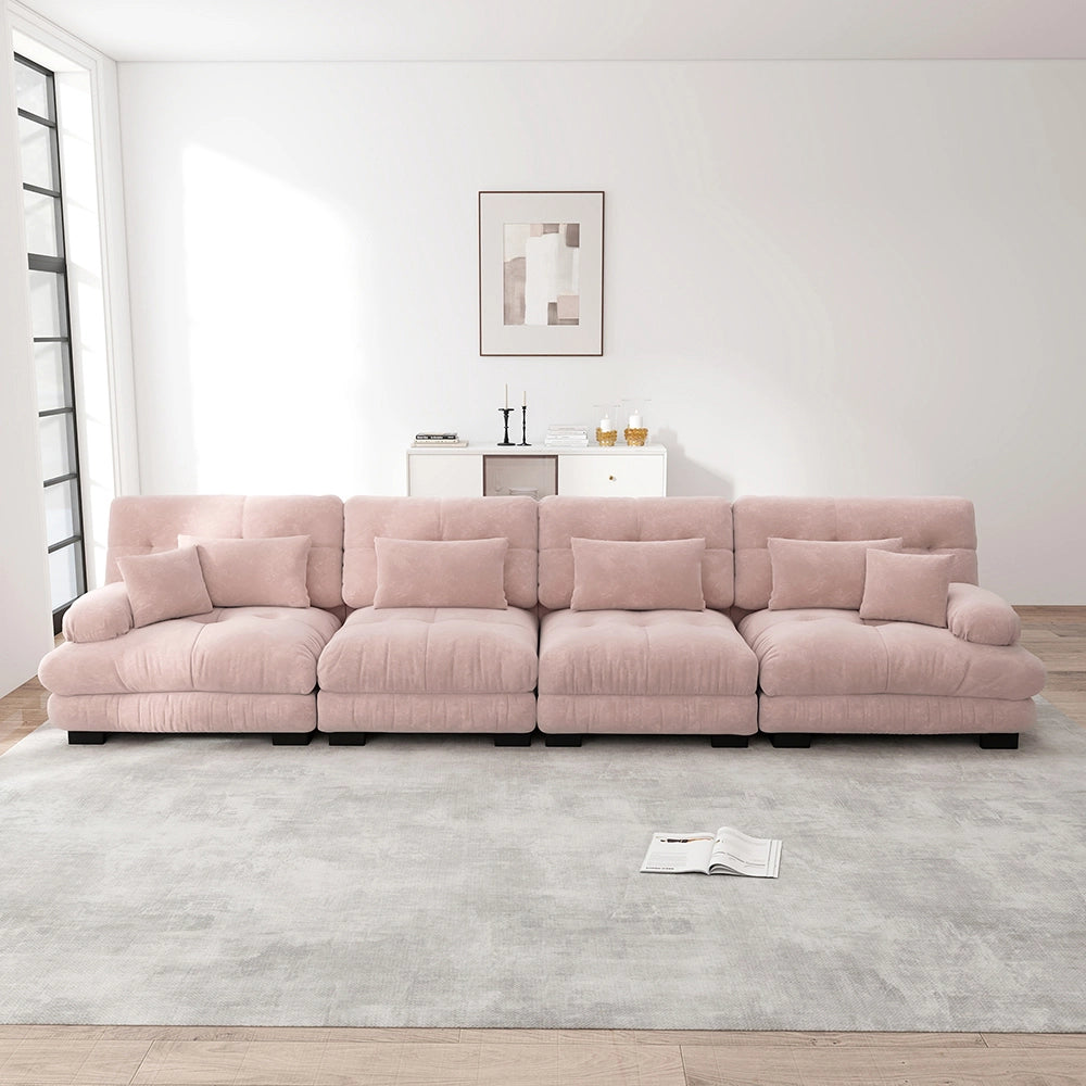 Divano angolare modulare - Xylo - 4 posti con seduta profonda, trasformabile in letto, chenille rosa