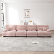 Divano angolare modulare - Xylo - 4 posti con seduta profonda, trasformabile in letto, chenille rosa