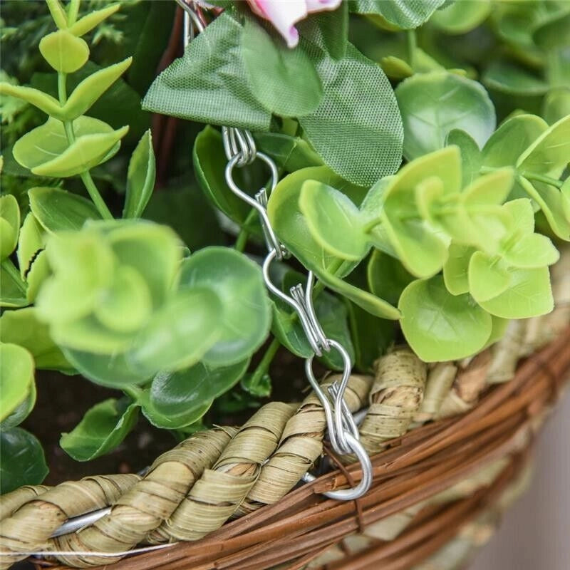 SET DI 2 PIANTE FINTE LISIANTHUS DA APPENDERE PER INTERNO ED ESTERNO CON VASO IN VIMINI E CATENELLE, ?25X34CM, ROSA E VERDE