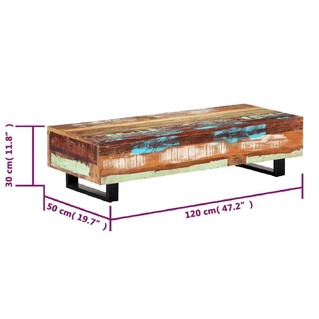 Tavolino da CaffÃ¨ 120x50x30cm Legno Massello Recuperato Acciaio cod mxl 19777