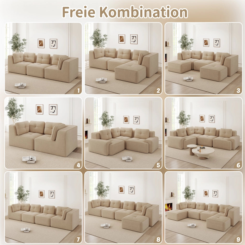 DIVANO ANGOLARE MODULARE IN CORDUROY BEIGE