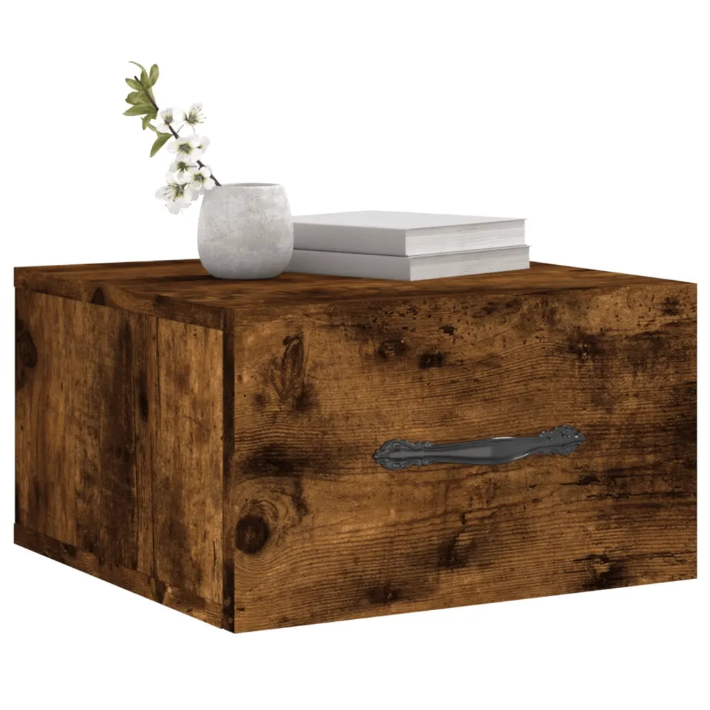 Comodino | Armadio da Notte | Mobiletto da notte a Muro Rovere Fumo 35x35x20 cm