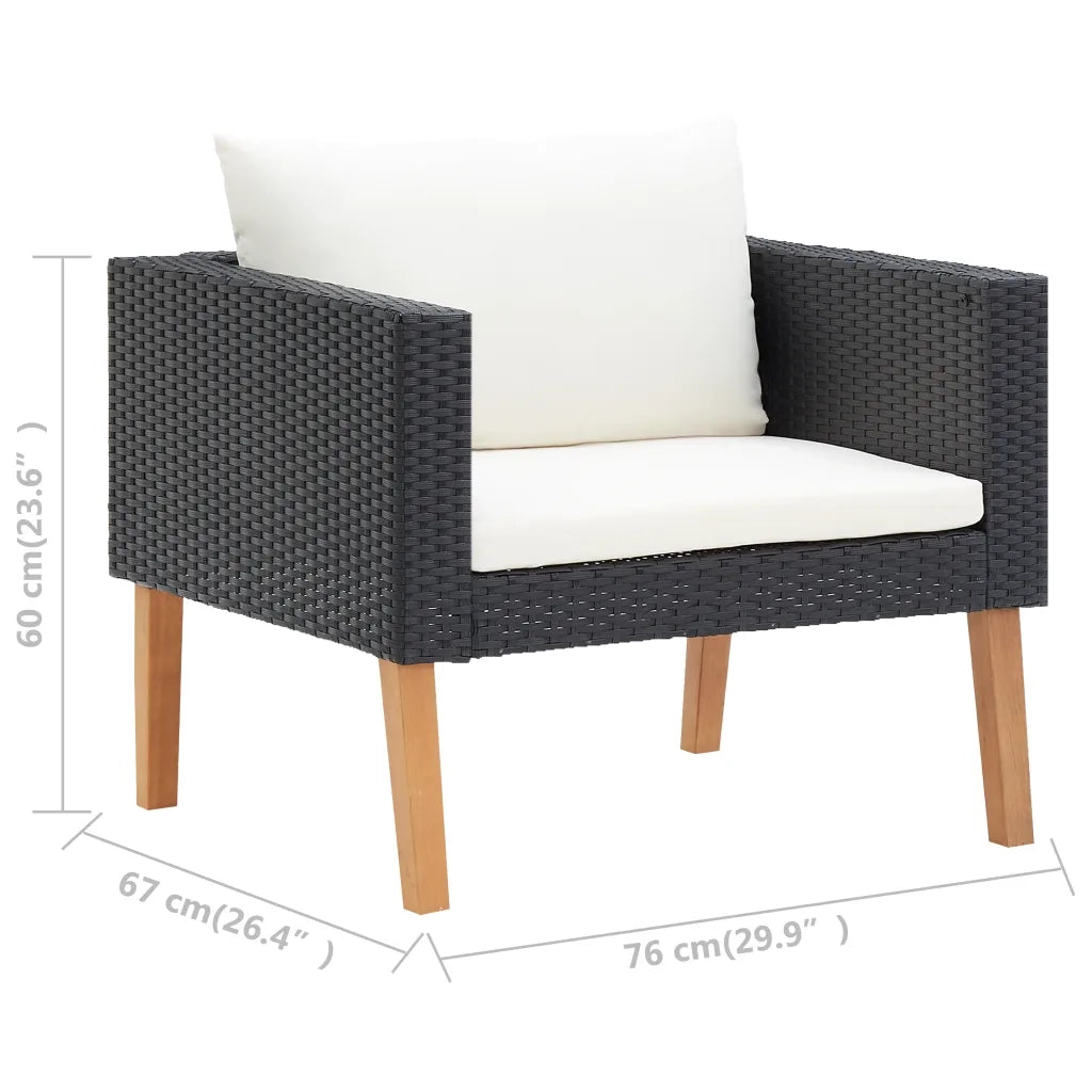 Set Divani da Giardino 3 pz con Cuscini in Polyrattan Nero 310218