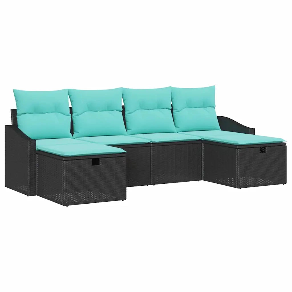 Set Divano da Giardino con cuscino 6 pcs Nero Poly Rattan