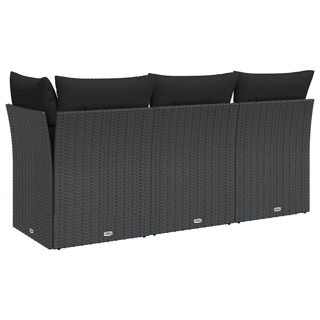 Divano da Giardino con Cuscini 3 Posti-Sofa da giardino nero in polyrattan 745337