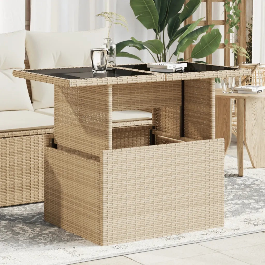 Tavolo da Giardino | Tavolino da esterno Piano in Vetro Beige 100x55x73 cm Polyrattan