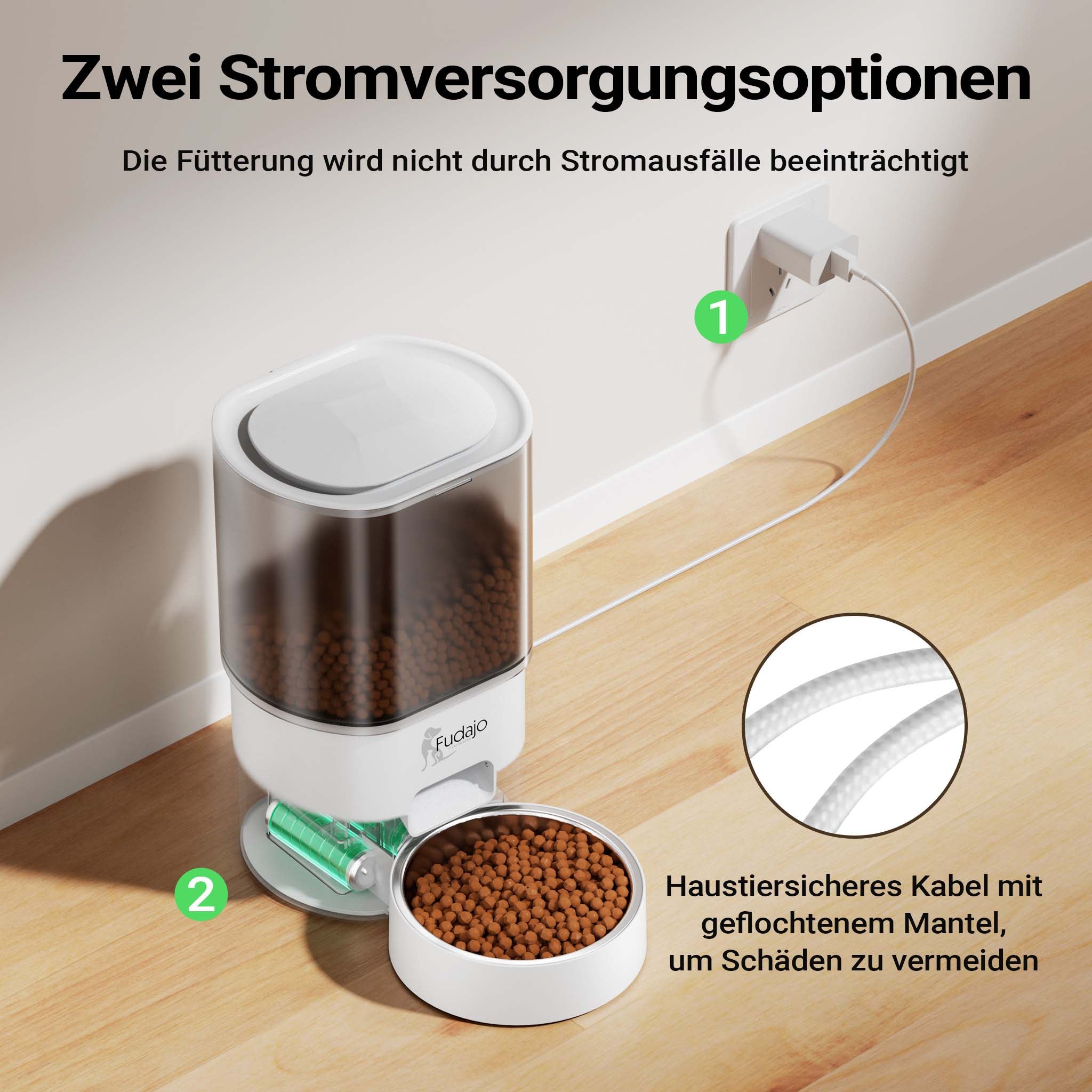 Fudajo Mangiatoia e abbeveratoio automatico per cani e gatti, distributore automatico di cibo da 3 litri e abbeveratoio da 2,5 litri, controllo mangime via app, colore bianco