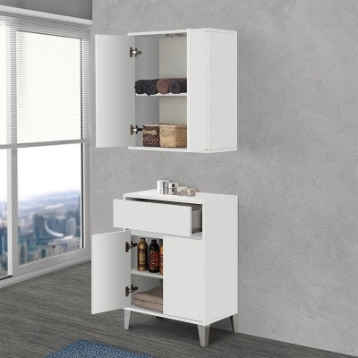 Mobiletto multiuso da 60 cm Way 2 ante e un cassetto bianco lucido
