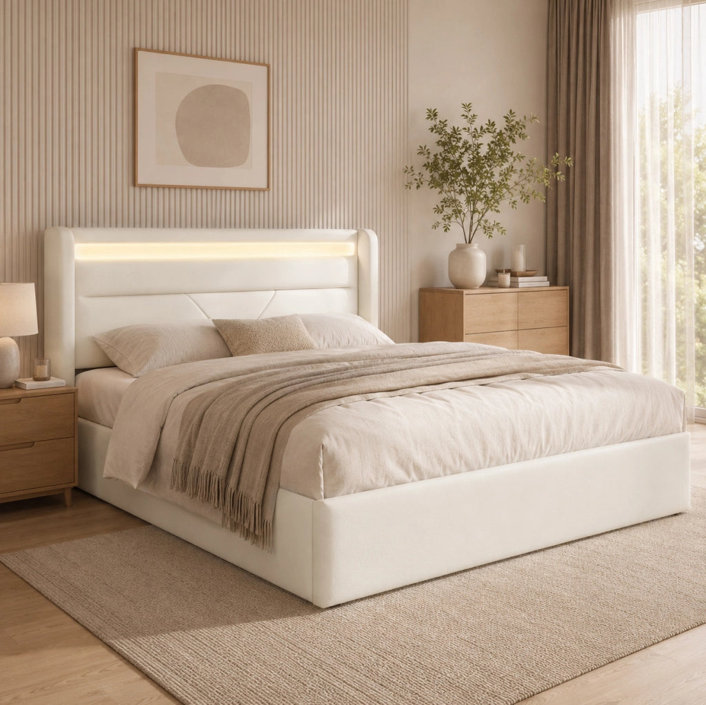 Letto contenitore matrimoniale 160x200 con LED e vano salvaspazio