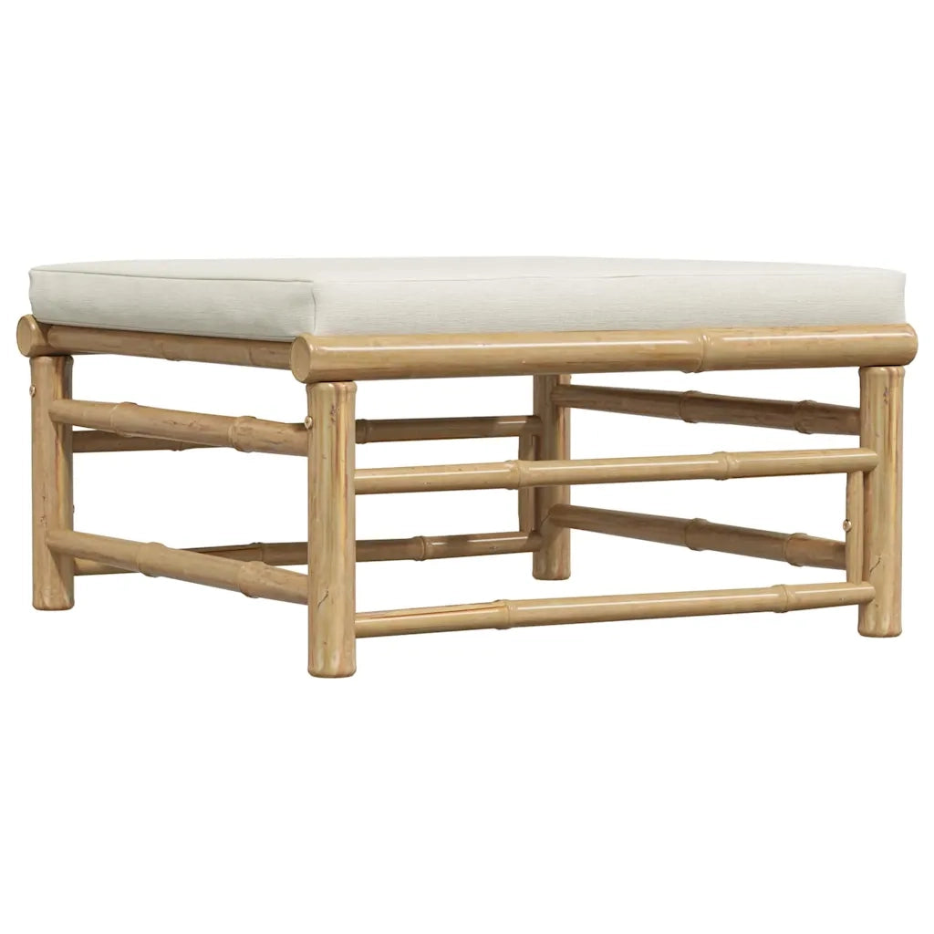 Sedia da giardino-Poggiapiedi da Giardino con Cuscino Bianco Crema in Bamb¨´ 600783
