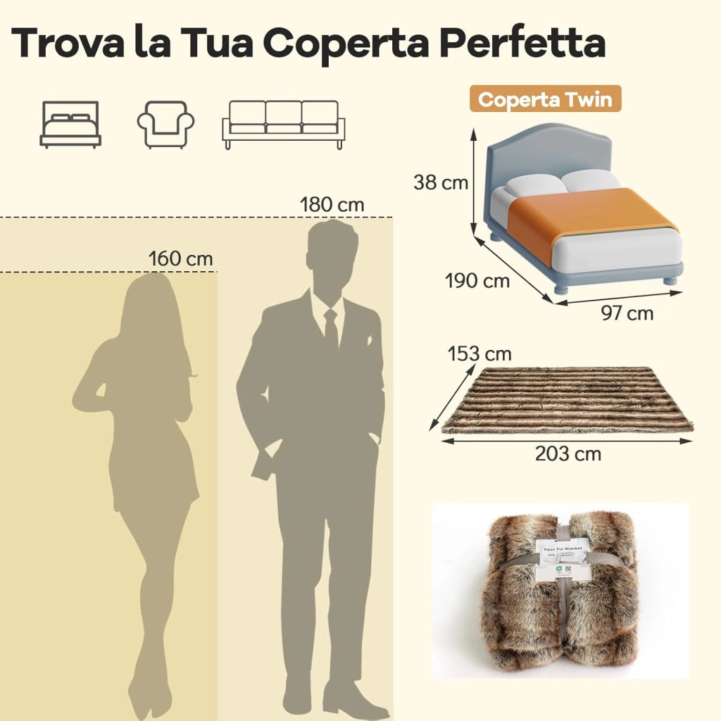 Pelosa per Letto Matrimoniale, Coperta in Pelliccia Sintetica Morbida e Soffice, Plaid di Lusso Spesso Caldo per Letto, Divano, 153 x 203 cm (153 x 203 cm,Stile 1)