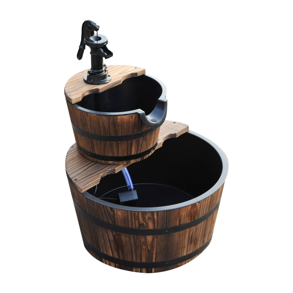 Fontana da Giardino in Legno con Pompa ¨C Zephmum ¨C 44.5x44.5x58.5 cm Marrone Scuro