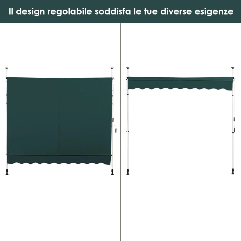 Tenda da Sole per Esterno, Tenda da Sole a Morsetto per Balcone con Struttura Telescopica e Tessuto Resistene ai Raggi Solari, Regolabile in Altezza e in Angolazione (200 cm,Verde)