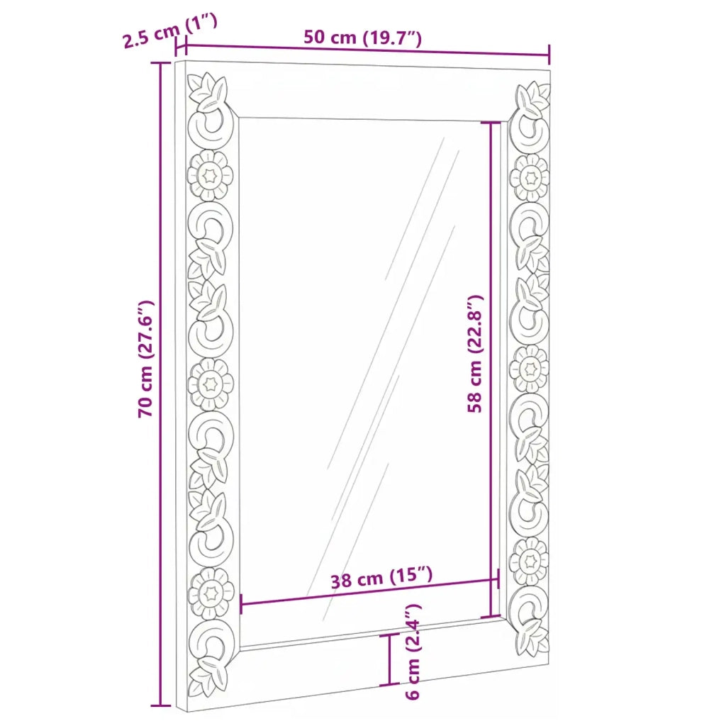 Specchio da parete Bianco 70 x 50 cm Legno di mango massello 4018399