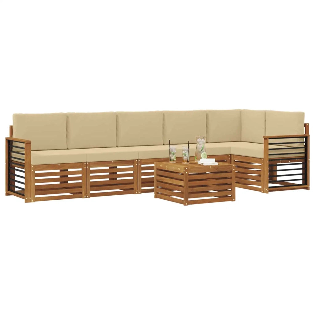 Set di divani da esterno 7 pz Naturale e Beige Poliestere 3374943